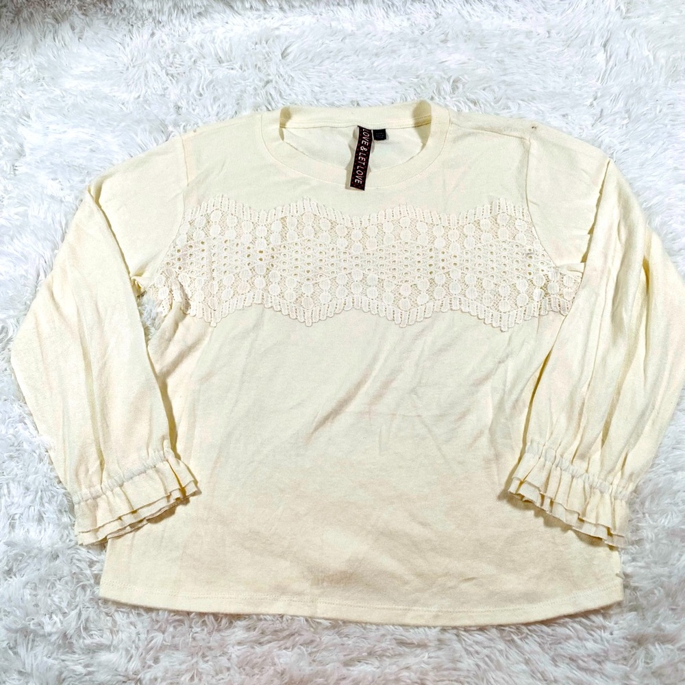 Girls Sweater soft like cashmere cream cardigan lace detail Love & Let Love